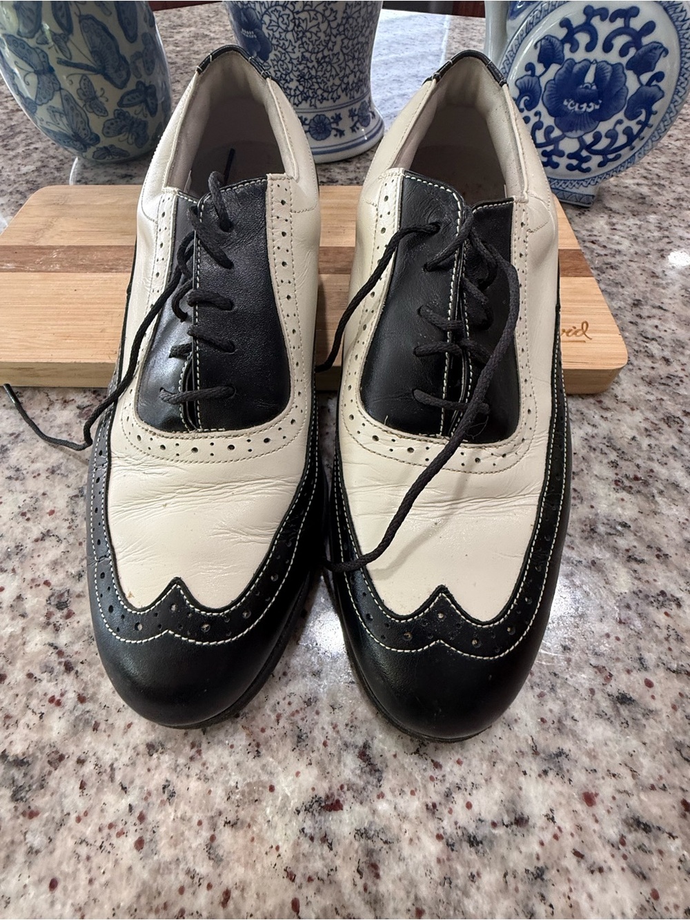 FootJoy Two-Tone Black and White Wingtip Platform Golf Shoes